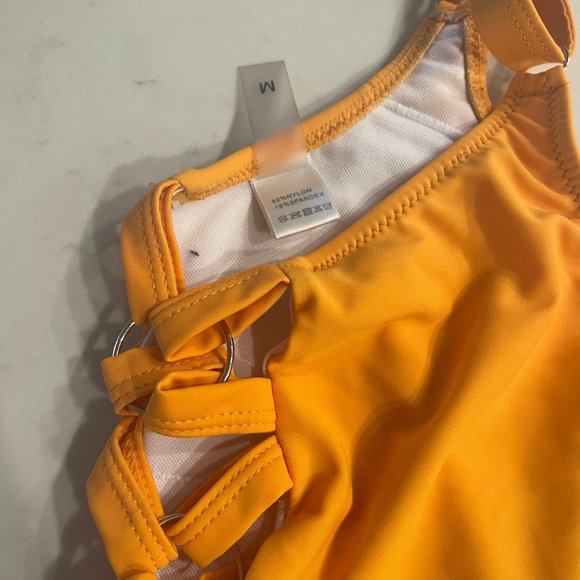 Mustard / Yellow Crisscross Lace Up Slimming One Piece Swimsuit - Picture 9 of 13